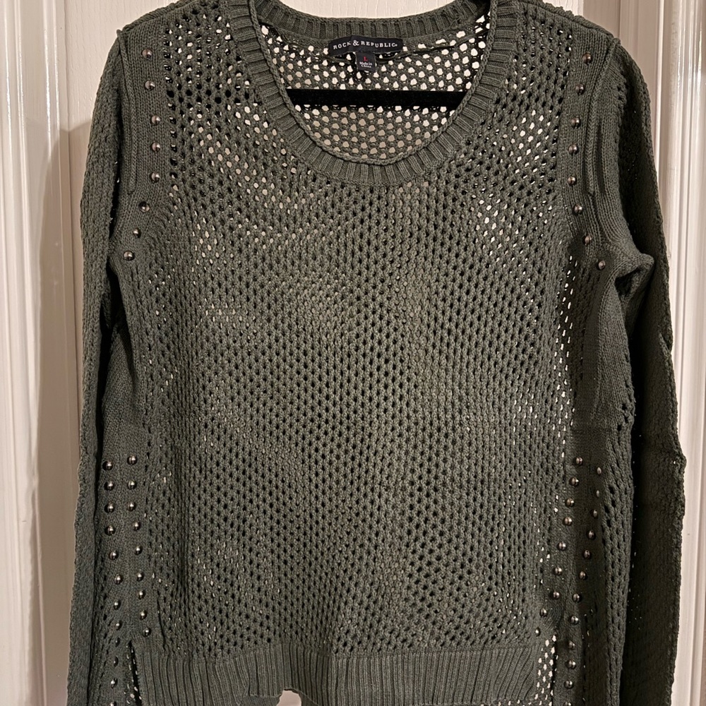 Rock & Republic Dark Green Sweater with Stud Details